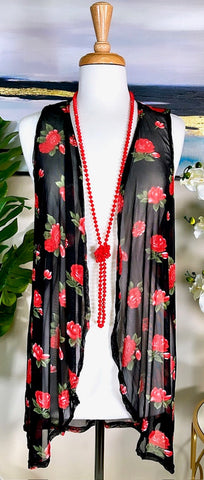 Sheer Red Rose VEST