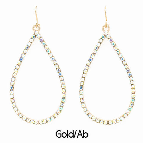 BLING Rhinestone Teardrop Gold Tone Earrings