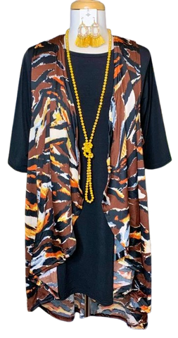 Brown Abstract Long Vest