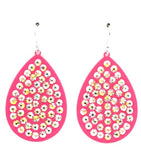 Neon Pink Teardrop Earrings with Bling AB Rhinestones