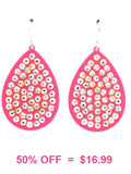 Neon Pink Teardrop Earrings with Bling AB Rhinestones