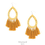 Large Mustard Teardrop Outline Earrings with Bling & Tassels