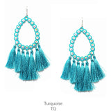 Large Gala Turquoise Bling Teardrop Outline Earrings with Tassels