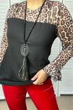 Black Top with Leopard sheer long sleeves