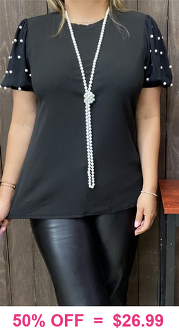 Black Top with pearl bubble sleeve