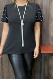 Black Top with pearl bubble sleeve