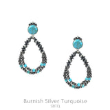 Silver Navajo Pearl Tear Hoop Earrings with Turquoise Post