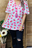 White v-neck top with Kiss Lip print