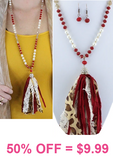 Pearl and red necklace with leopard tassel