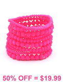 Neon Pink 9 Stack Beaded Stretch Bracelets