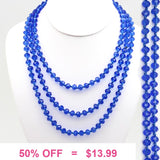 Blue 60" Crystal Beaded Necklace