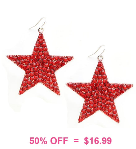 Bling Red Rhinestone STAR Earrings