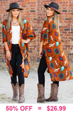 Brown Western print duster