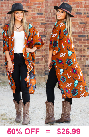 Brown Western print duster