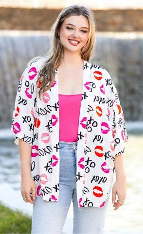 XOXO Kiss lips white cardigan