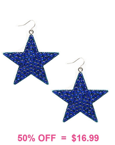 Blue Bling Rhinestone STAR Earrings