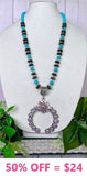 Single Strand Turquoise & Silver Navajo Pearl Beaded Necklace with bling squash pendant