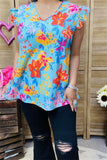 Blue floral top cap sleeves