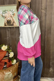 S-M-L : Turquoise Plaid, White, Pink long sleeve top