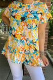 Yellow floral top with ruffle hem