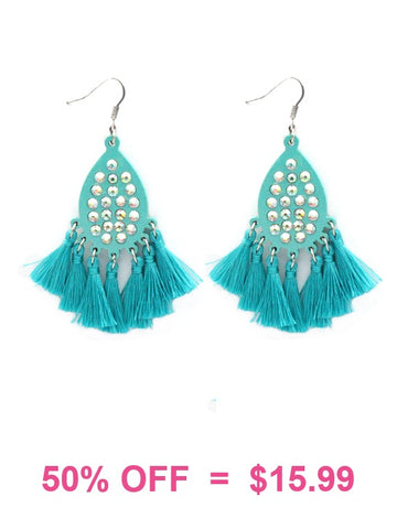 Turquoise wooden teardrop with bling & tassels