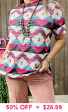 Magenta Turquoise Cream tribal top