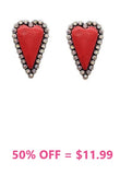 RED Heart Stone Earring with Silver BLING Border on Stud Post - Small size