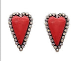 RED Heart Stone Earring with Silver BLING Border on Stud Post - Small size