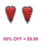 Red Heart Stone Earring with Silver Bling Border/ Stud Post - Small size