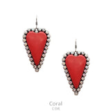 Red Stone Bling Trim Heart Earrings Silver tone