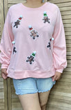 Pink Sweater with Sequin Gingerbread patches