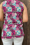 Pink & Turquoise paisley patchwork tie neck top