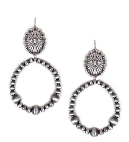 OFF..Dangle Concho Earrings with Silver Navajo Pearl Beaded Hoop