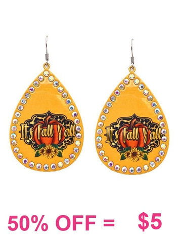 IT'S FALL Y'ALL pumpkin Yellow bling teardrop earrings