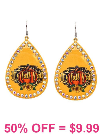 IT'S FALL Y'ALL pumpkin Yellow bling teardrop earrings