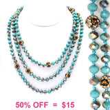 Turquoise  Crystal 60" Layering Necklace with bling leopard beads