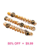 Mustard & Leopard Crystal Beaded 3 pc. Stretch Bracelets