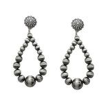 Silver Navajo Pearl Beaded Teardrop Earrings with Concho Post