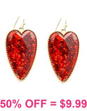 Red Glitter Resin Heart earrings