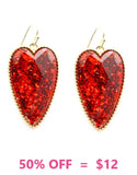 Red GLITTER Resin Heart earrings