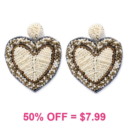 White Beaded Heart earrings