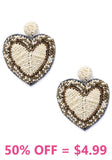 White Beaded Heart earrings with border