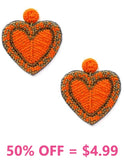 Orange beaded Heart earrings with border