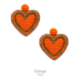 Orange beaded Heart earrings with border