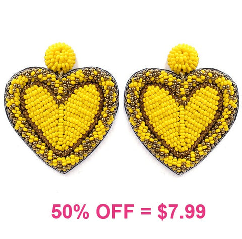 Yellow Beaded Heart earrings with border