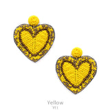 Yellow Beaded Heart earrings with border