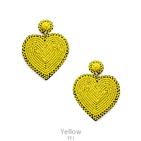 Yellow beaded heart earrings