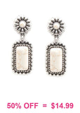 Western Drop Post Earrings with Silver Border & Cream Rectangle Stone