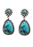 Western Drop Post Earrings with Silver Border & Turquoise Stone