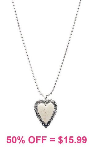 Cream stone  Heart Pendant Ball Chain Necklace